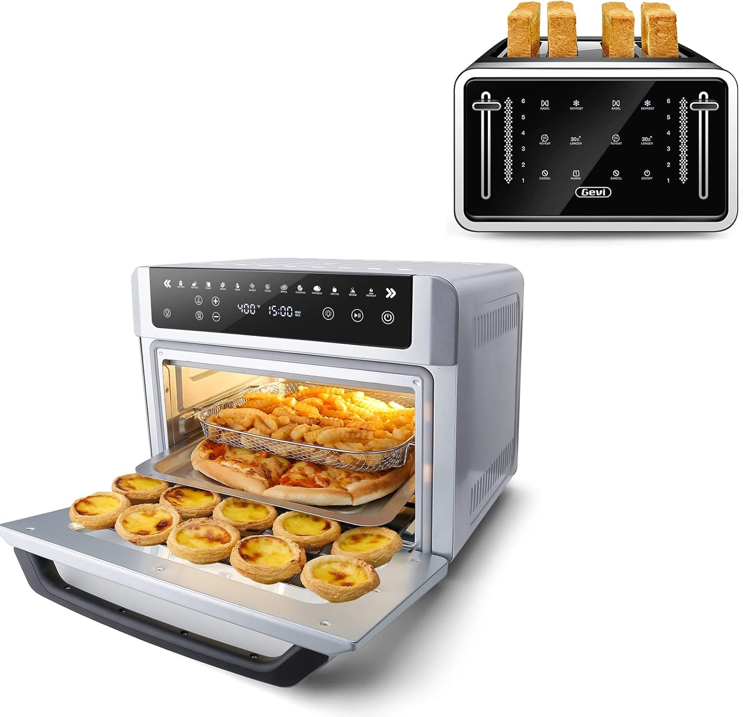 Gevi Air Fryer Toaster Oven Combo, Large Digital LED Screen Convection Oven with Rotisserie and Dehydrator, Extra Large Capacity Countertop Oven with Online Recipes & LED TouchScreen 4 Slice Toaster