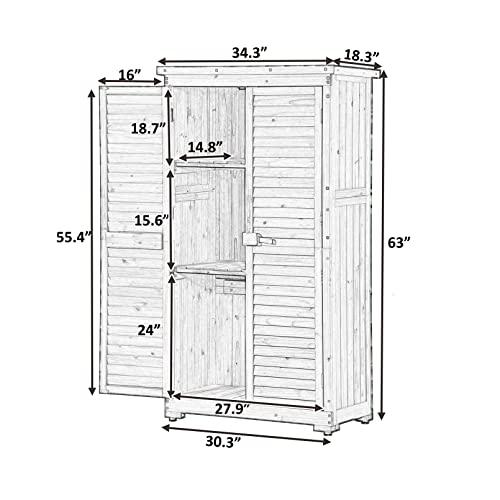 Outdoor Storage Cabinet, Garden Wood Tool Shed, Outside Wooden Shed Closet with Shelves and Latch for Yard, Patio, Deck and Porch for Yard Patio Deck (Natural)