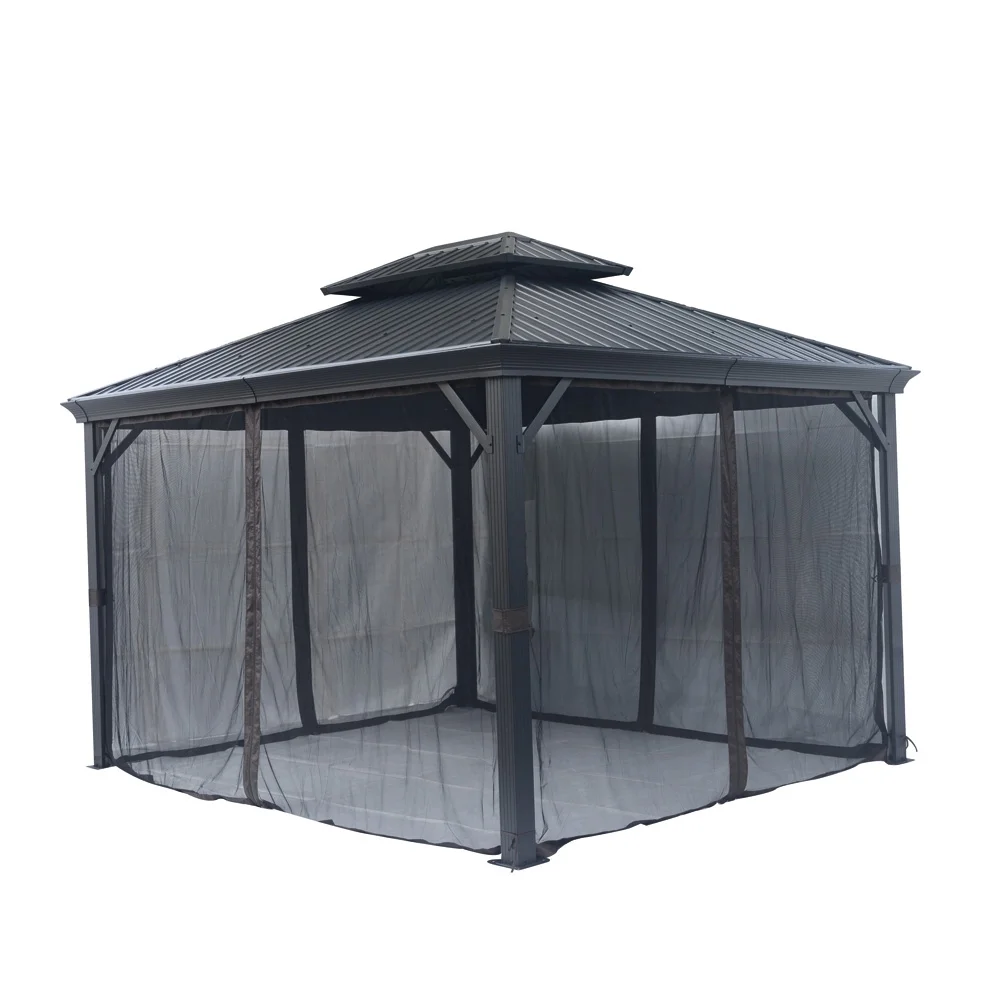 FineFind 10ft x 12ft Hardtop Gazebo with Netting for Patios, Lawn, Backyard and Deck(BLACK)
