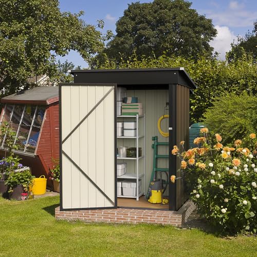 Flamaker Storage Shed Waterproof Metal Garden Shed with Lockable Door Utility Tool Shed Outdoor Storage for Backyard, Patio and Lawn (5 x 3 FT)