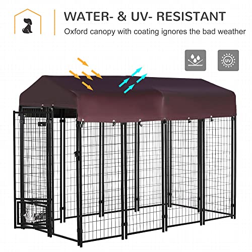 PawHut 4.6' x 4.6' x 5' Dog Kennel Outside, Welded Wire Outdoor Dog Kennel Run with Waterproof & UV Resistant Cover, for S&M Breeds, Chickens, Ducks, Black