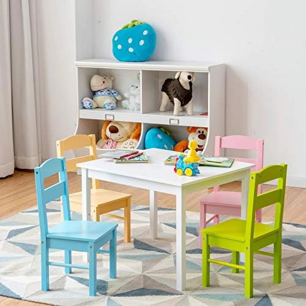 TJUNBOLIFE Table and Chair Set  5 Piece Wood Activity Table &amp; Chairs for Children Arts  Crafts  Homework  Snack Time  Preschool   Gift for Boys Girls  Toddler Table and Chair Set (Pas