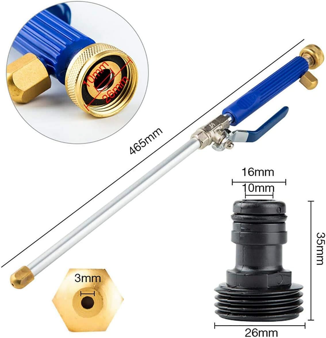 YunGuoGuo High Pressure Power Washer Sprayer Wand with Flexible Hose Nozzle, 39'' Hydro Jet Power Washer Cleaning Tool, Wand Lance for Gutter Patio Car Pet Window Glass Blue Pack of 2