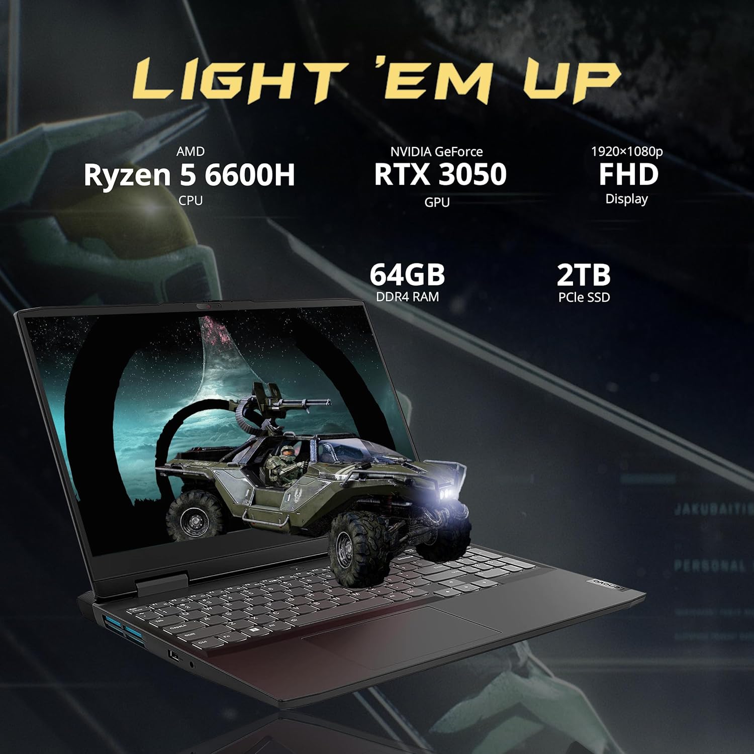 Lenovo IdeaPad Gaming 3 15.6" 120Hz Gaming Laptop, AMD Ryzen 5 6600H, 64GB RAM, 2TB PCIe SSD, NVIDIA GeForce RTX 3050, Backlit Keyboard, Onyx Gray, Windows 11, 32GB Hotface USB Card