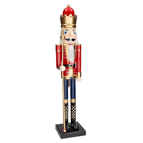 Fun Express 3 Ft. Large Classic Green Wooden Holiday Nutcracker with Scepter, Festive Christmas Decoration