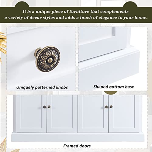 60" Sideboard Buffet with Storage, 4-Door Accent Bar Cabinet, Distressed Wood Storage Cupboard with 2 Drawers and Adjustable Shelves for Kitchen, Dining Room, Living Room, Entryway, White