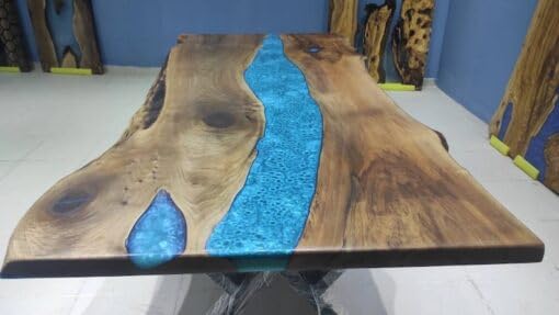 Customized Large Epoxy Table,Blue Live Edge with River Look, Resin Dining Table for 2, 4, 6, 8, Epoxy Coffee Table, Living Room Table, Home décor (28.5" Inches Tall, 48 x 24 Inches)