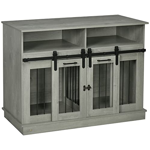 PawHut Dog Crate Furniture for Large Dogs or Double Dog Kennel for Small Dogs with Shelves, Sliding Doors, 47" x 23.5" x 35", White