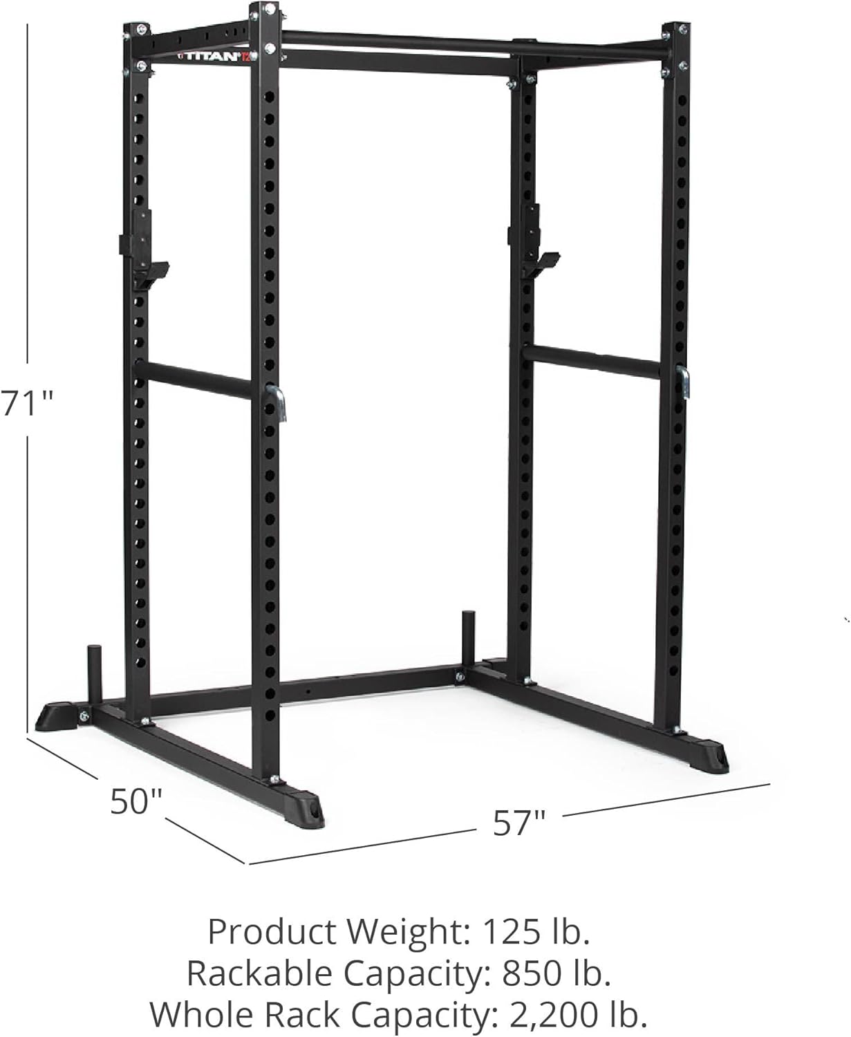 Titan Fitness T-2 Series Short 71" Power Rack, 850 LB Rackable Capacity, Skinny Pull Up Bar, Pin and Pipe Safeties, Standard J-Hooks, All In One Home Garage Gym for Weightlifting and Strength Training