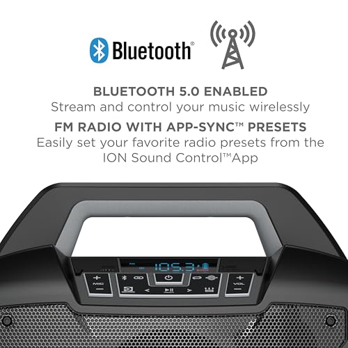 ION Block Rocker - Portable Bluetooth Outdoor Party Speaker with Karaoke Microphone, Battery, 4 Speakers, Radio, USB Port, App, Water-Resistant, 120W