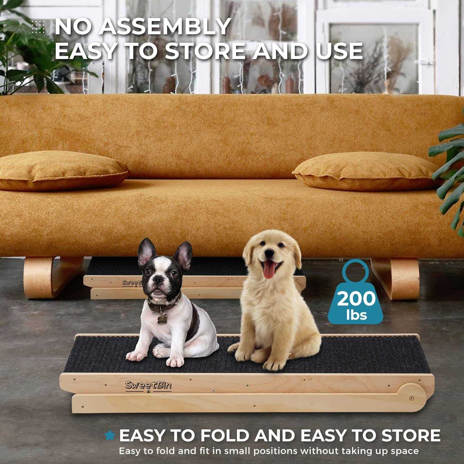 Sweetbin Wooden Adjustable Pet Ramp for All Dogs and Cats Non Slip Carpet Surface and Foot Pads - Pet Supplies online store