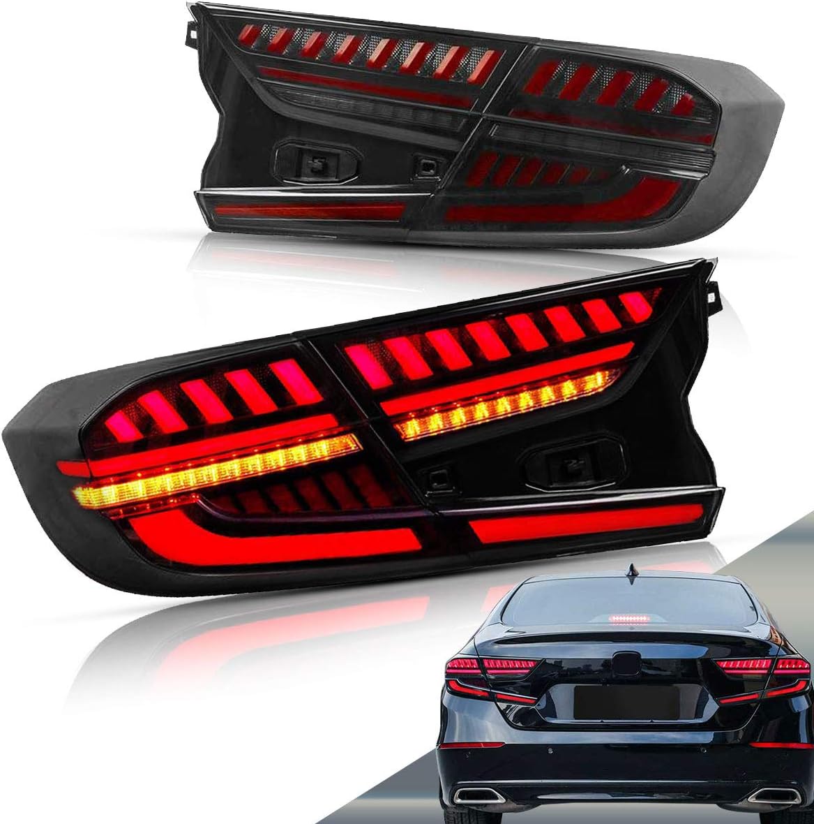 VLAND Led Tail Lights Compatible with Honda Accord 10th Gen 2018-2020 Rear Lamps w/3D Scanning Dynamic Animation w/ Y Shape DRL, w/Sequential, Smoked/Tinted, Pair 4Pcs