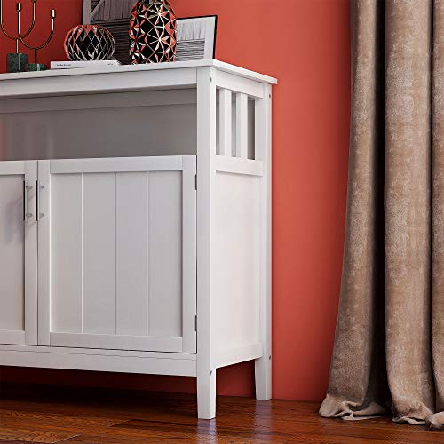 40 Inch Buffet Table with Shelves, Modern Storage Cabinet Side Table with 2 Doors and Metal Handles, Solid Wood Cupboard Table for Living Room Kitchen, Space Saving, White