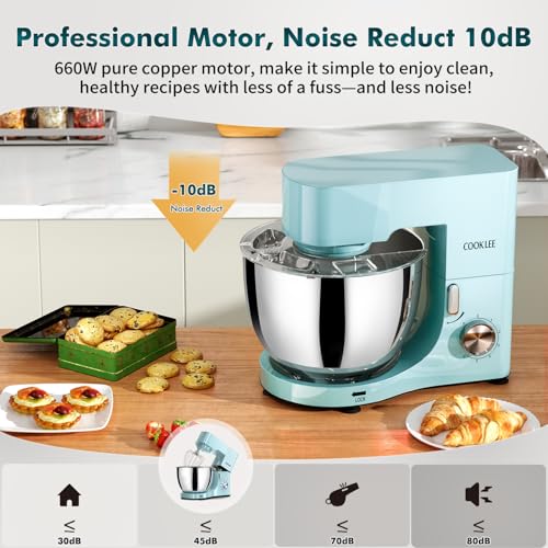 COOKLEE Stand Mixer, 9.5 Qt. 660W Electric Kitchen Mixer with Dishwasher-Safe Dough Hooks, Flat Beaters, Wire Whip & Pouring Shield Attachments for Most Home Cooks, Silver