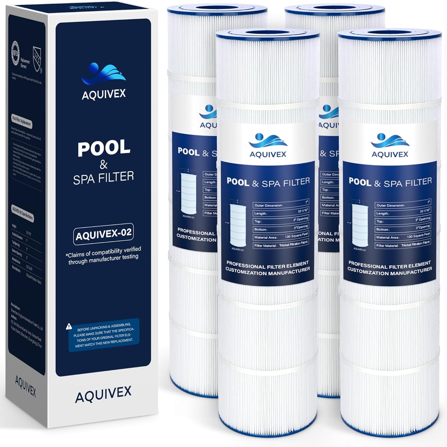 PLFPCC130 Pool Filter, Compatible with Pentair CCP520, R173578, PCC130, Ultral-A7, Unicel C-7472, Filbur FC-1978, Pentair Clean and Clear Plus 520, 178585, L x OD: 32 1/16"x7", 520 sq.ft