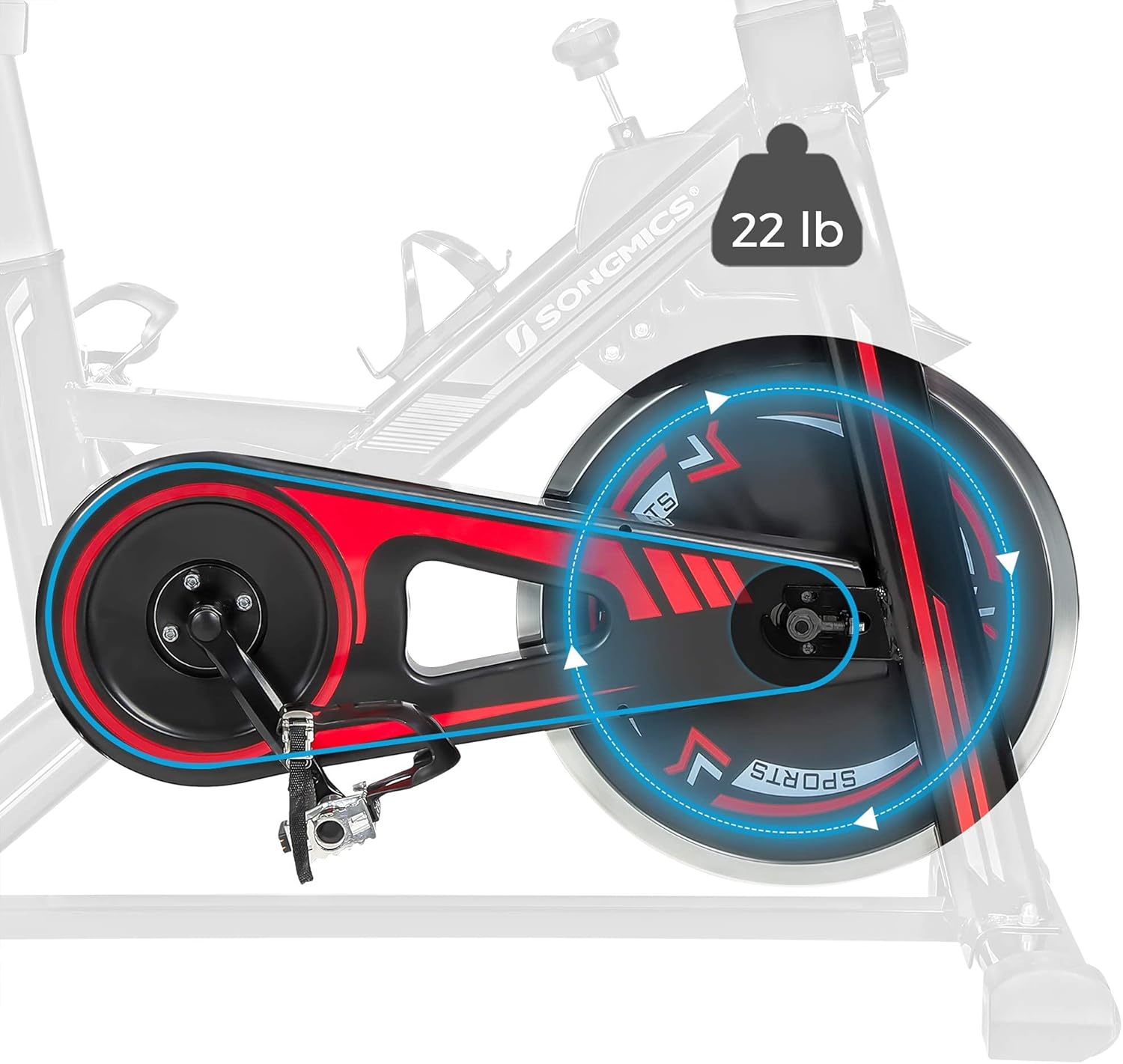 SONGMICS Stationary Bike, Indoor Cycling Bike, Exercise Bike, and Fitness Trainer, with Adjustable Handlebar, Seat, and Resistance, Pulse Sensor, Caged Pedals, Black and Red USEB617R01