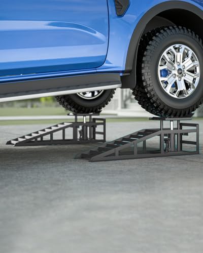 Hydraulic Car Ramps, 4-Position Adjustment, 5T 11000lbs Low Profile Car Lift Service Ramps Truck Trailer Garage,Height Hydraulic Vehicle Ramps, Lift Height 11.61-16.21 inches