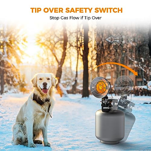 Propane Tank Top Heater, CAMPLUX Outdoor Tanktop Heater with Tip-Over Switch for Garage, Camping, Hunting, Double Burner Heavy Duty Steel 30,000 BTU