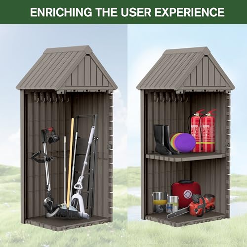 Outdoor Storage Shed,Resin Storage Cabinet with Lockable Door,Removable Shelves,Reinforced Floor,Durable and Weatherproof Shed for Backyard Garden Patio Lawn(Grey)