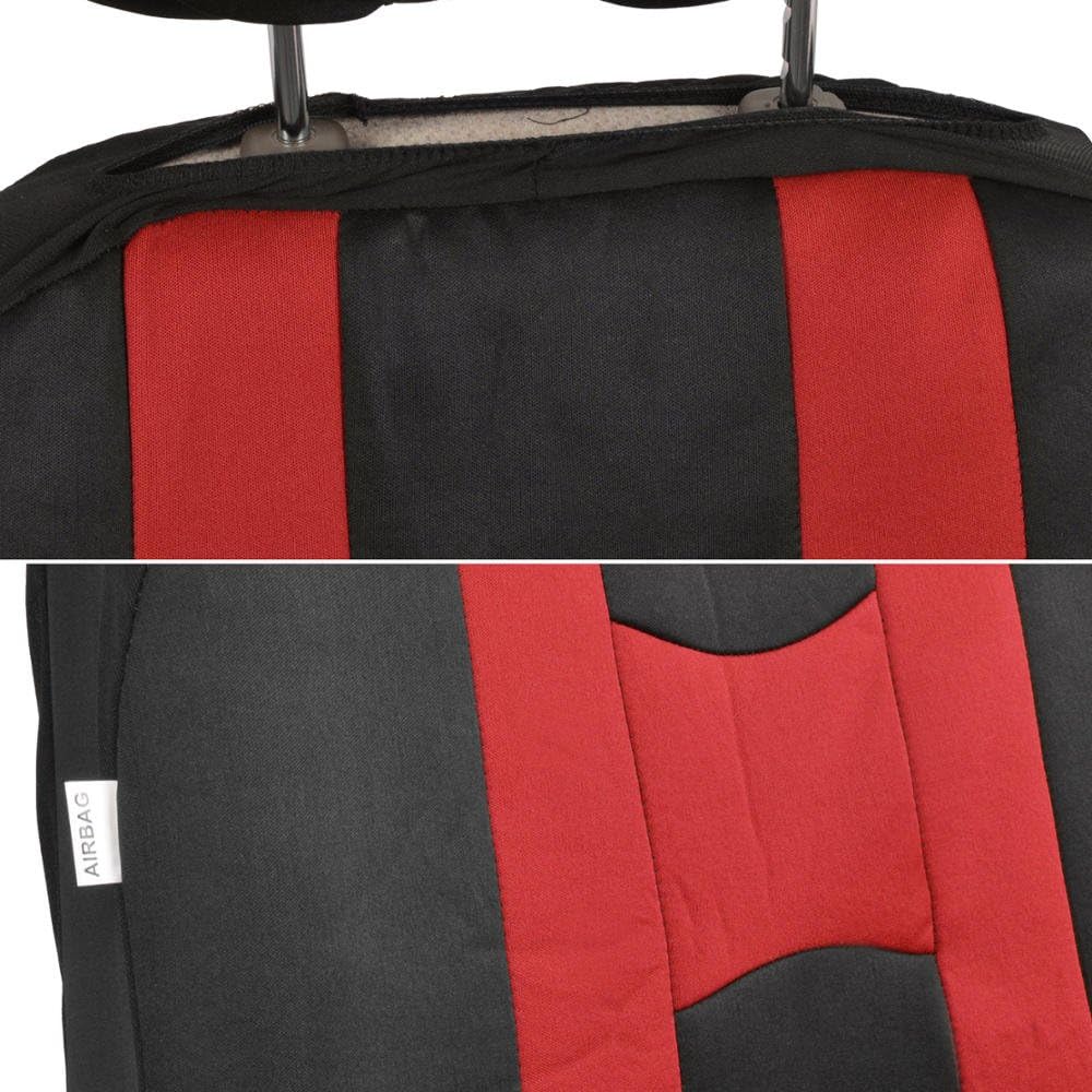 BDK Sport Series"Rome Sport" Black/Red Stripe Seat Covers w/Split Bench & Vinyl Trim Carpet Mats Full Set