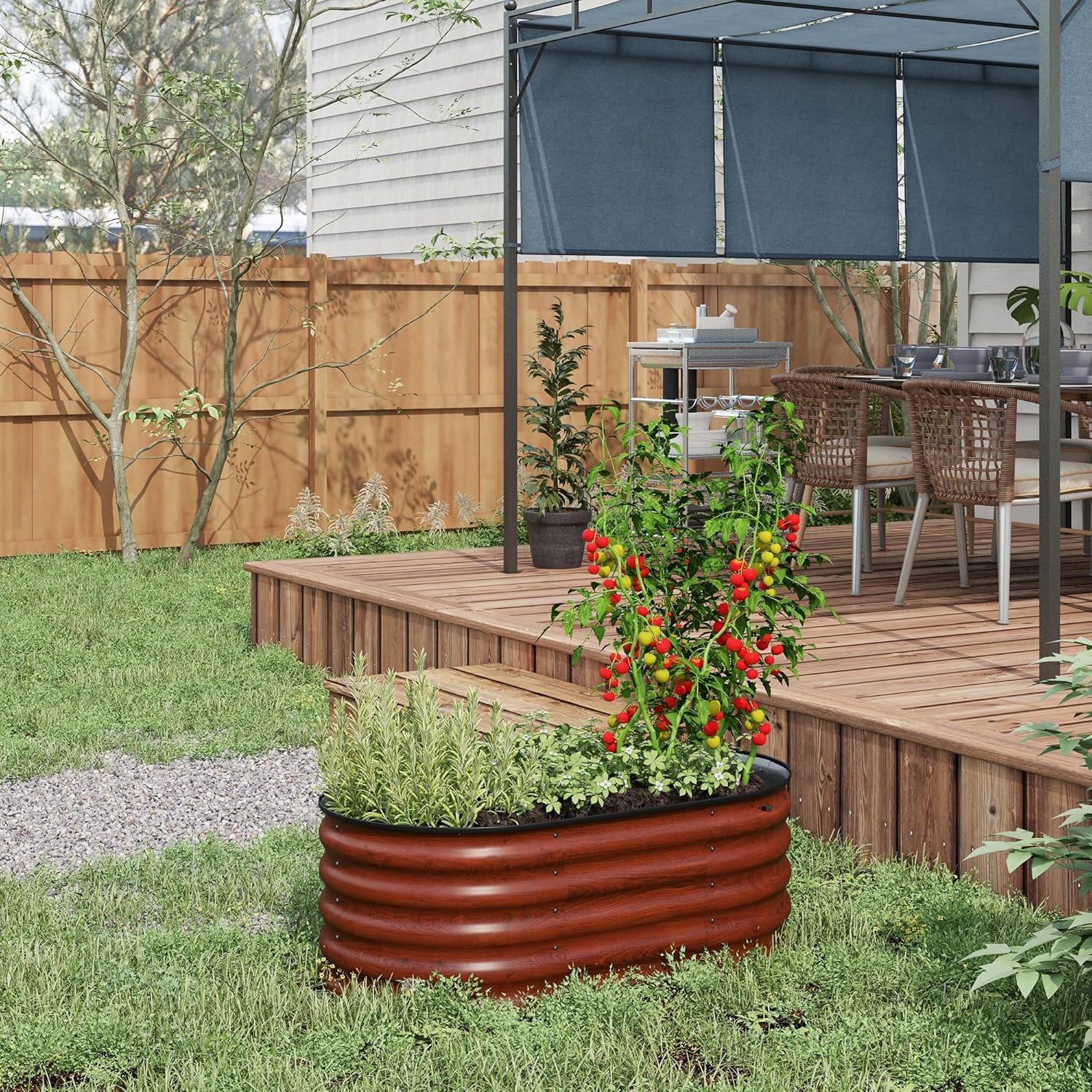 Raised Garden Bed, Galvanized Oval Metal Planter Elevated Garden Box for Gardening, Brown 41.25" L x 23.5" W x 16.5" H