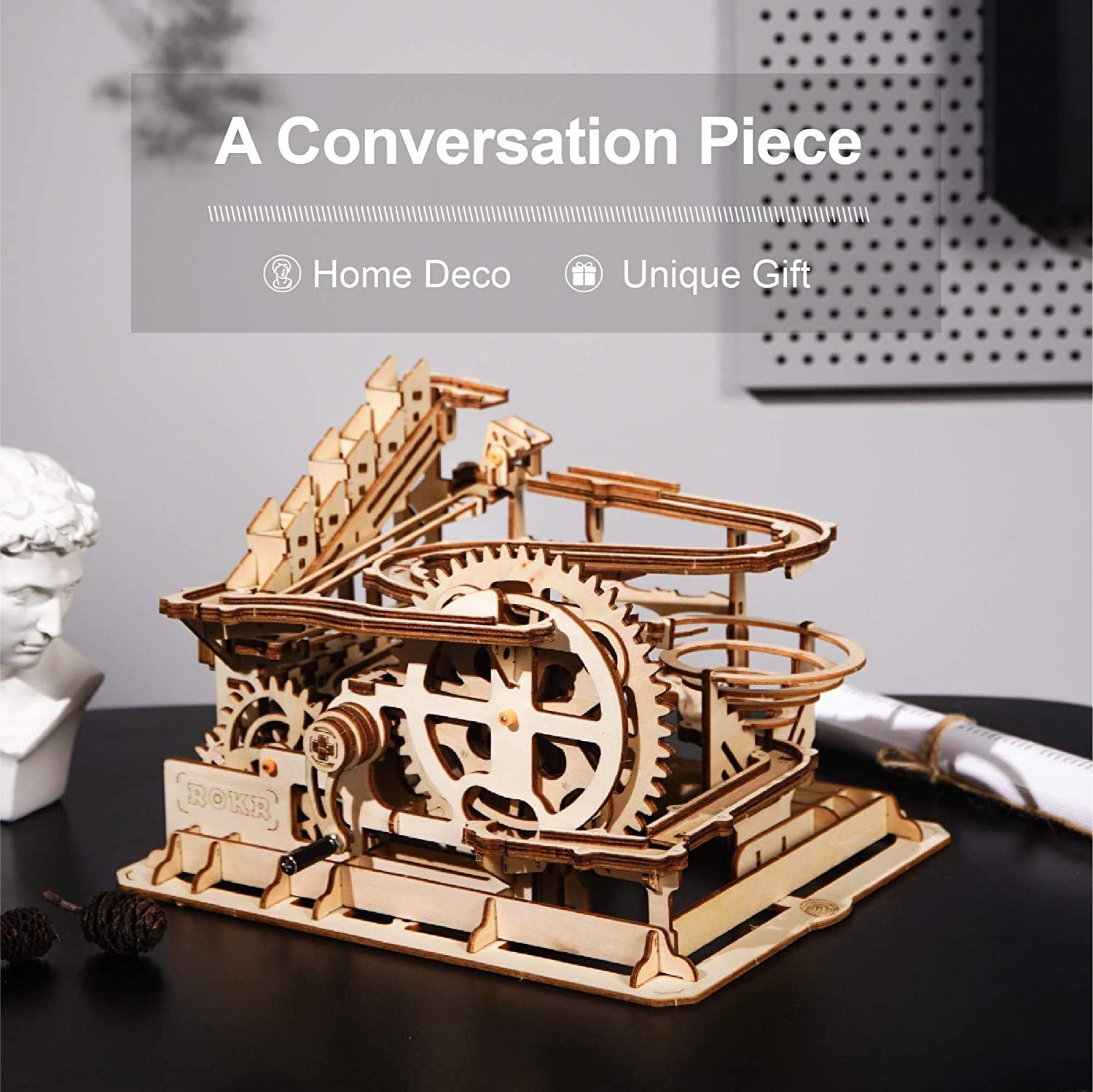 ROKR Marble Run 3D Wooden Model Kits 3D Puzzle Mechanical Puzzles for Teens and Adults(Waterwheel Coaster)