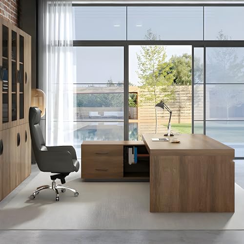 Rustic L Shape Executive Desk for Office, Farmhouse L shaped Wood Office Desk, Engineered Wood Working Table Computer Desk for Home Office - 63" L x 31.5" W x 29.5" H
