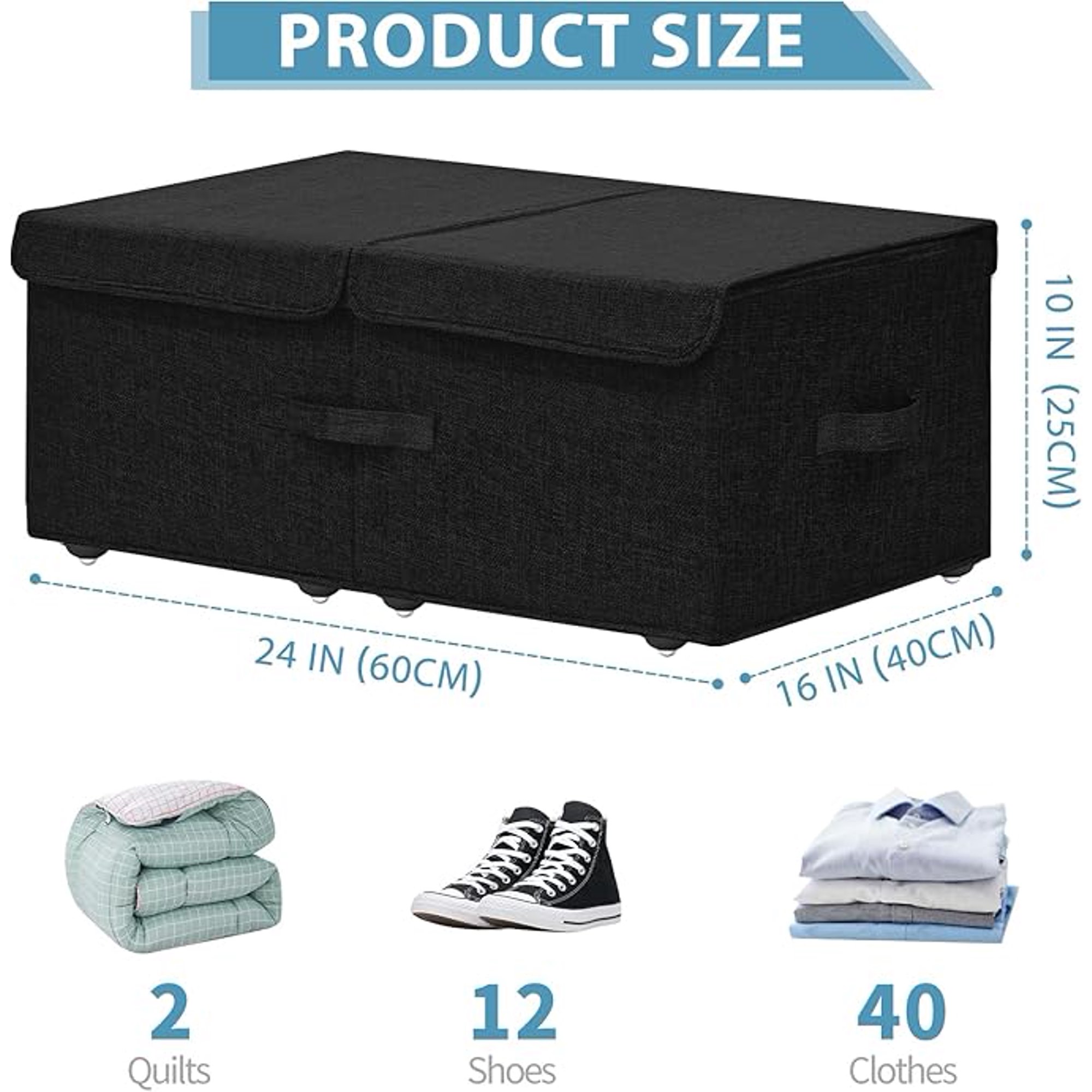 Under Bed Storage Container with Wheels, 2 Pack 10 High Deep Underbed Rolling Box Storage Bins Drawers with Lids for Bedroom, Dorms, Clothes, Shoes, Blankets, No Assemble Required, Black