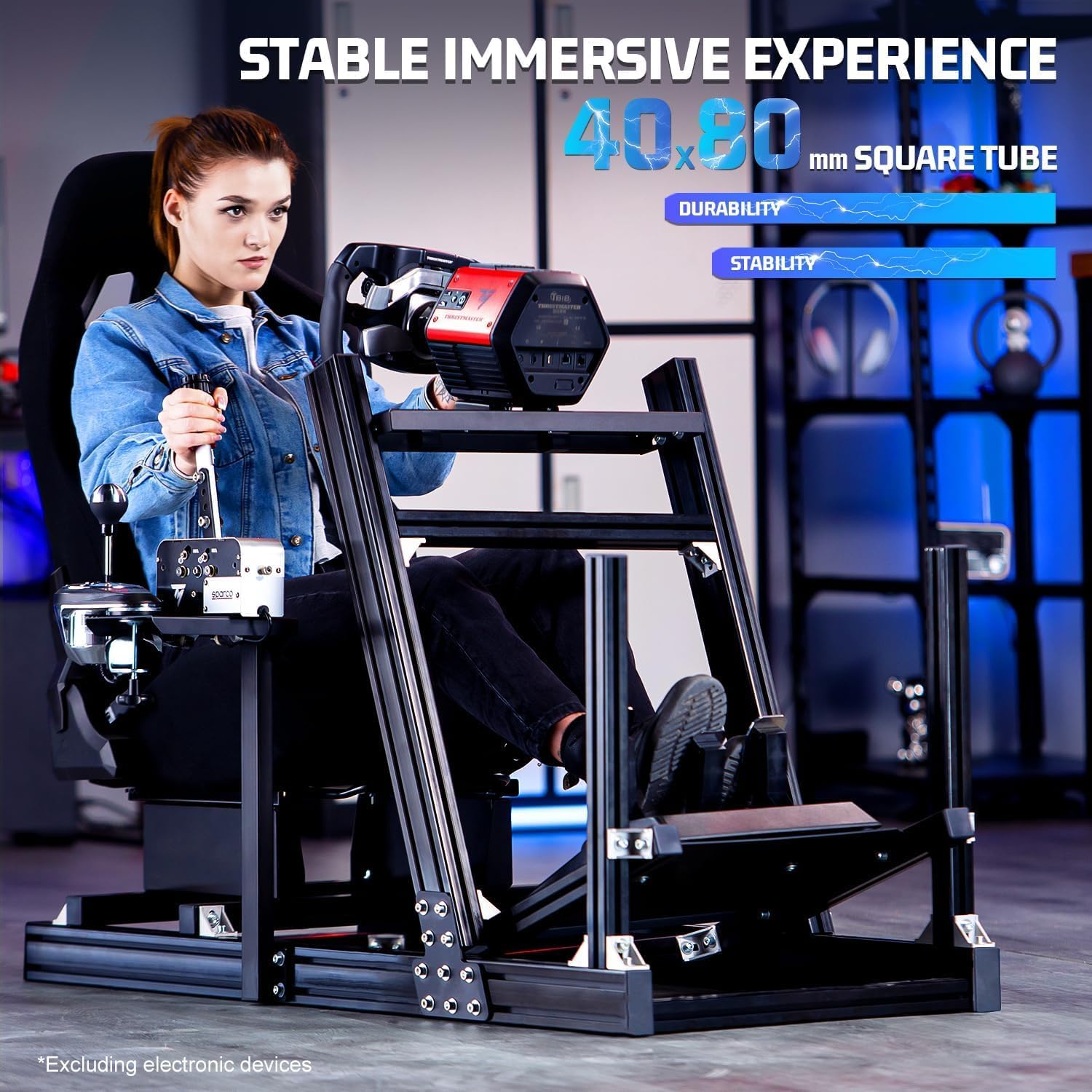 Marada Racing Simulator Cockpit with Monitor Stand Fit for Thrustmaster/PXN/Logitech/FANTEC G923 G920 T500 T3PA TGT,Stable& Strong Driving Cockpit with Black Seat,Not Included Wheel and Pedal