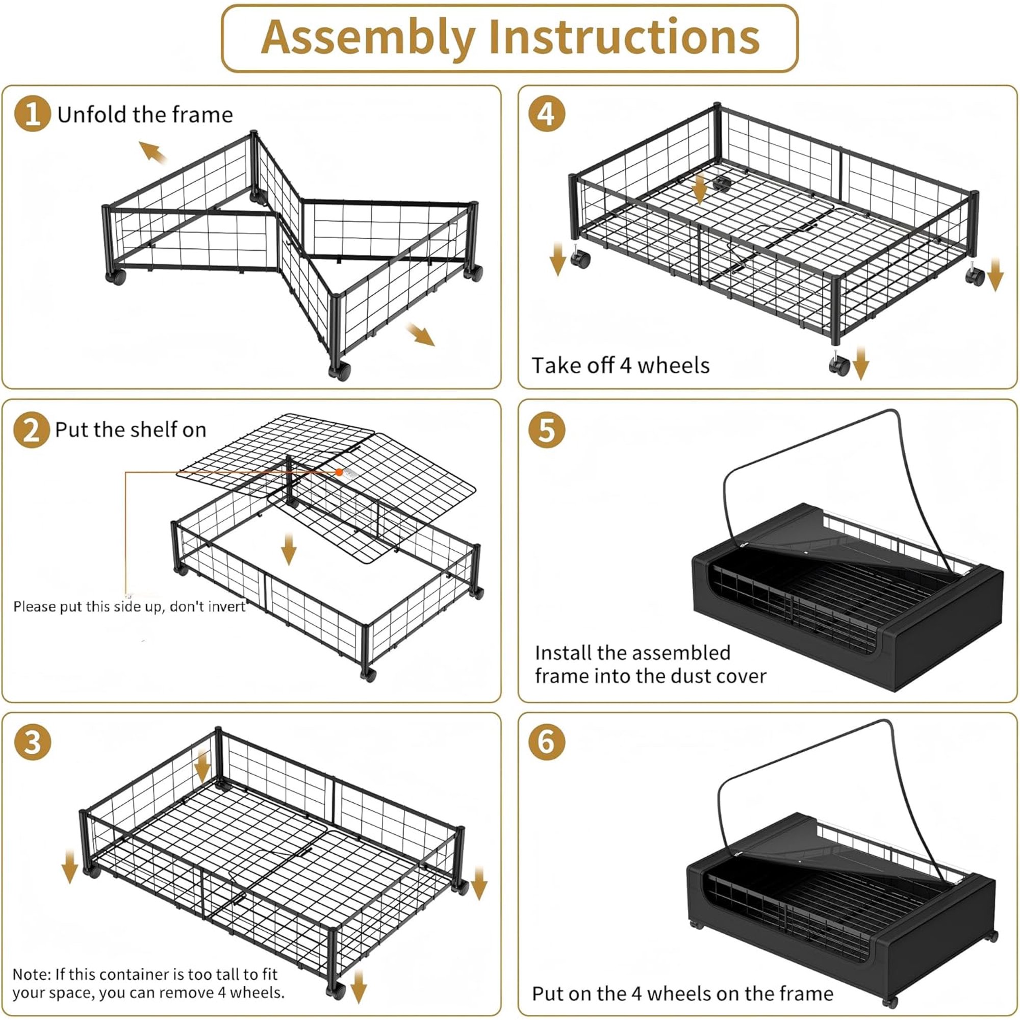 Under Bed Storage with Wheels and Cover, 360? Rolling Under Bed Metal Drawers for Clothes, Blankets, Books and Shoes,Black