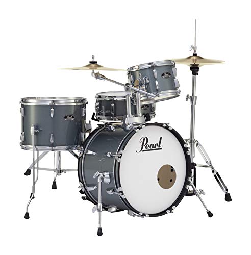 Pearl Roadshow Drum Set 4-Piece Complete Kit with Cymbals and Stands, Charcoal Metallic (RS584C/C706)