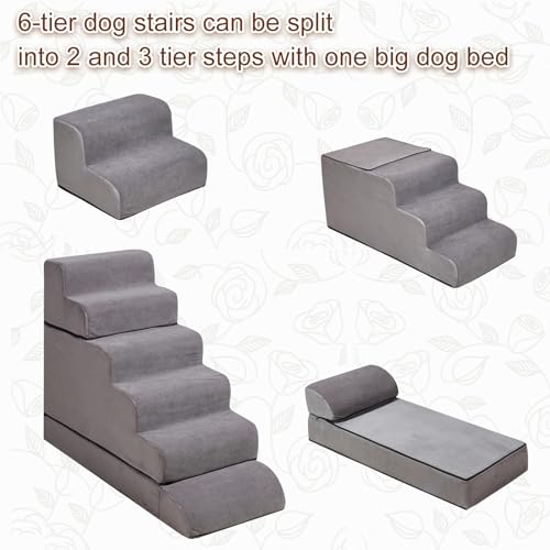30-36 inches High Foam Dog Stairs & Steps for High Beds Tall, LitaiL 30inch 6 Tier Pet Stairs/Steps for High Beds Large Dogs, Non-Slip Dog Ramps for Small Dogs, for Older Dogs/Cats Injured