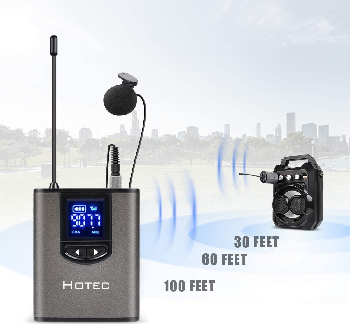 HOTEC Wireless Dual Headset Microphones/Lavalier Lapel Mics Include Storage Case, Bodypack Transmitters and One Mini Rechargeable Receiver 1/4 Output, for Live Performances