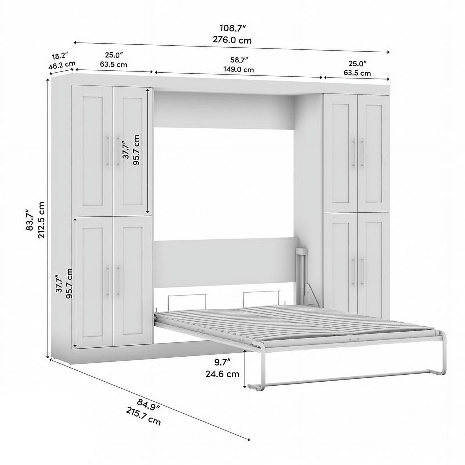 Bestar Pur Engineered Wood Full Murphy Bed with Storage Cabinets in White