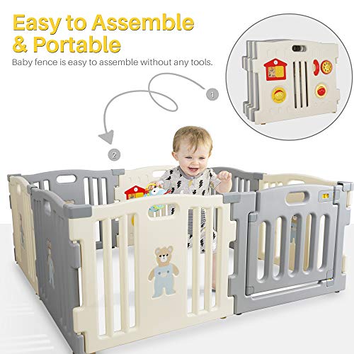 Kidzone Baby Playpen Kids 8 Panel Safety Play Center Yard Home Indoor Outdoor Pen Play Pen Children Activity (Blue)
