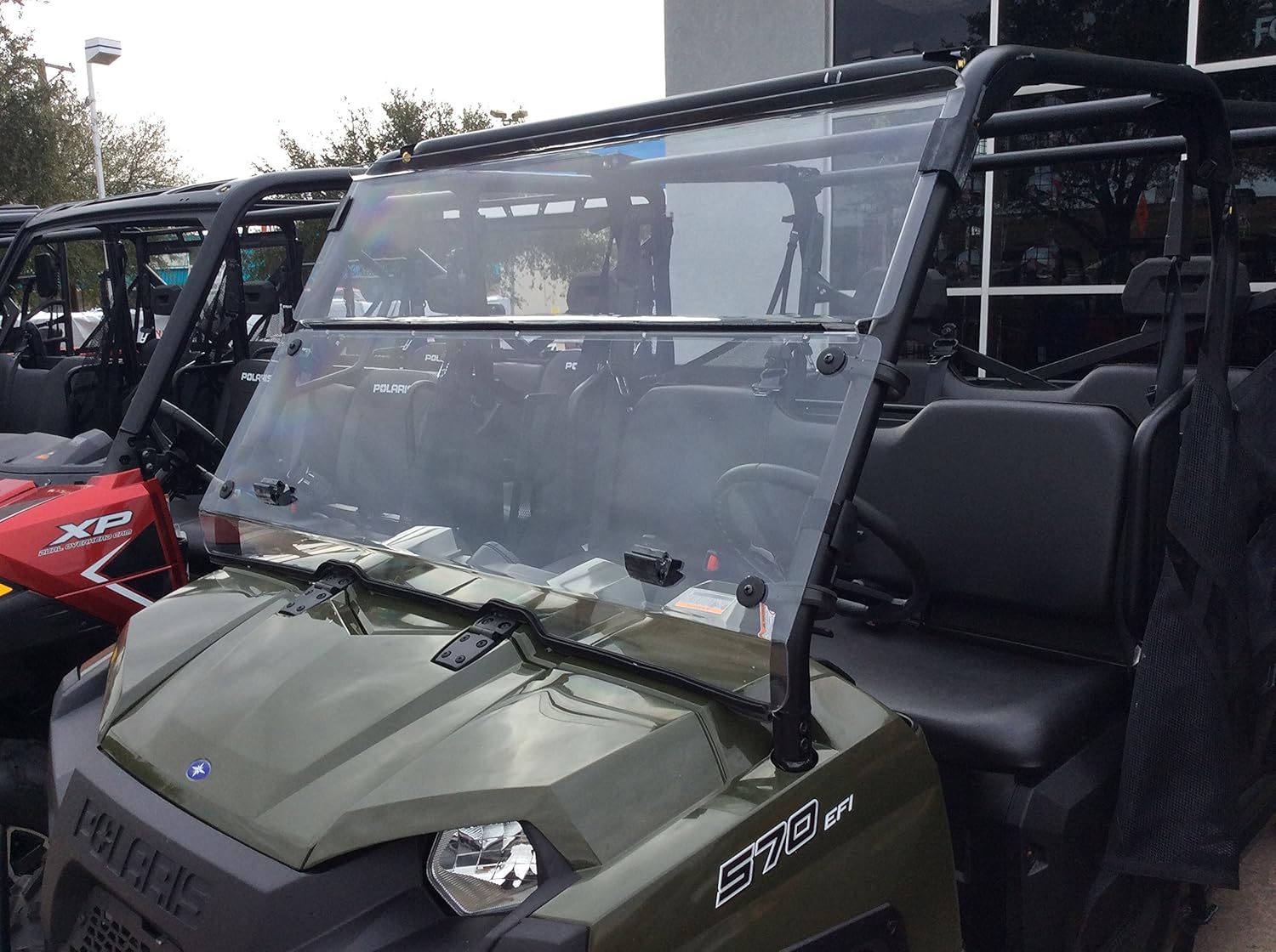 A&S AUDIO AND SHIELD DESIGNS 2016-2022 POLARIS RANGER 570 FULL SIZE CREW 3/16 POLYCARBONATE FOLD DOWN WINDSHIELD