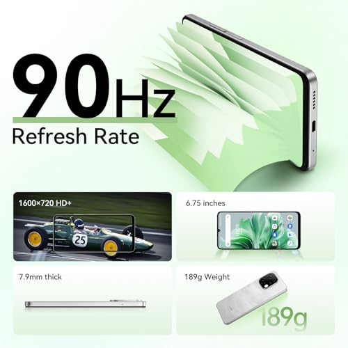 UMIDIGI G9C Android 14 Unlocked Cellphone,Octa-core 12GB +128GB Expand 1TB Unlocked Smartphone,6.75" HD+ 90Hz,5000mAh Battery,50MP Camera,GPS,BT 5.4,NFC,AI Face Unlock,Warranty,White