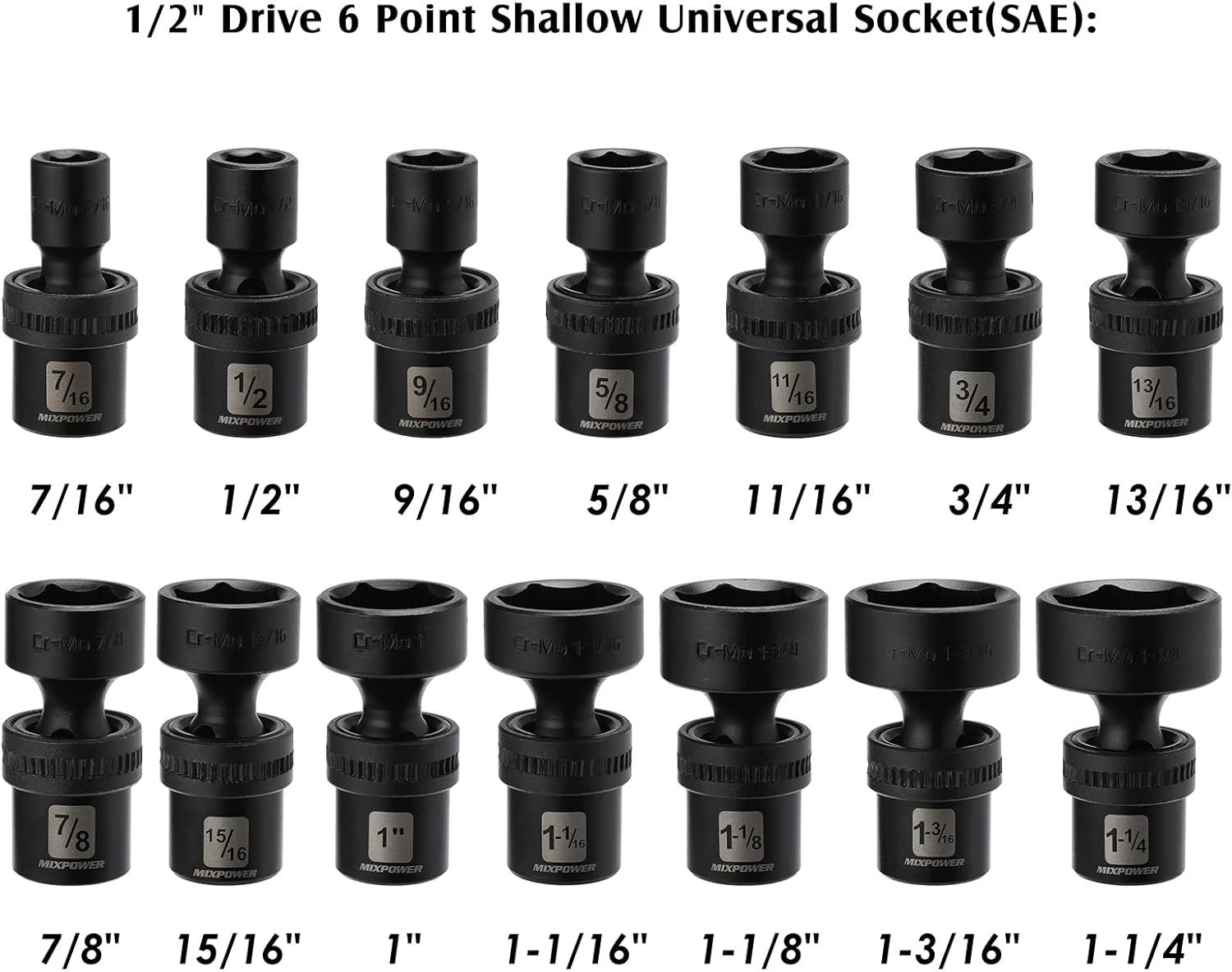 MIXPOWER 10-piece 3/8" Drive Shallow Universal Impact Socket Set, Metric,10-19mm, Swivel Socket with Flexible Wobble, CR-MO