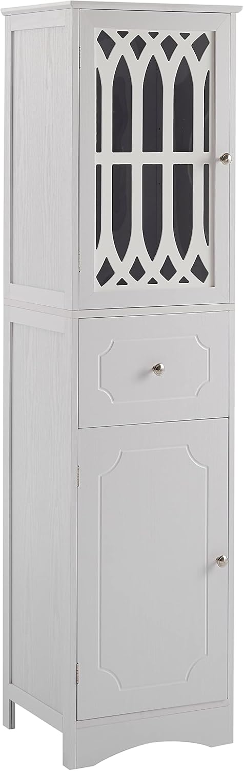 Merax Slim Tall Bathroom Storage Cabinet with Adjustable Shelf, Drawer and 2 Doors, Freestanding Linen Tower, 16.5" L x 14.2''W x 63.8''H, White