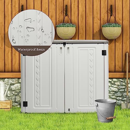 VINGLI Outdoor Storage Shed, Resin Storage Cabinet with Lockable Design, Weatherproof Tool Shed with HDPE Material, Resin Deck Box for Garden Tools, Pool Equipment, Garbage Cans, White (59 Cu.ft)
