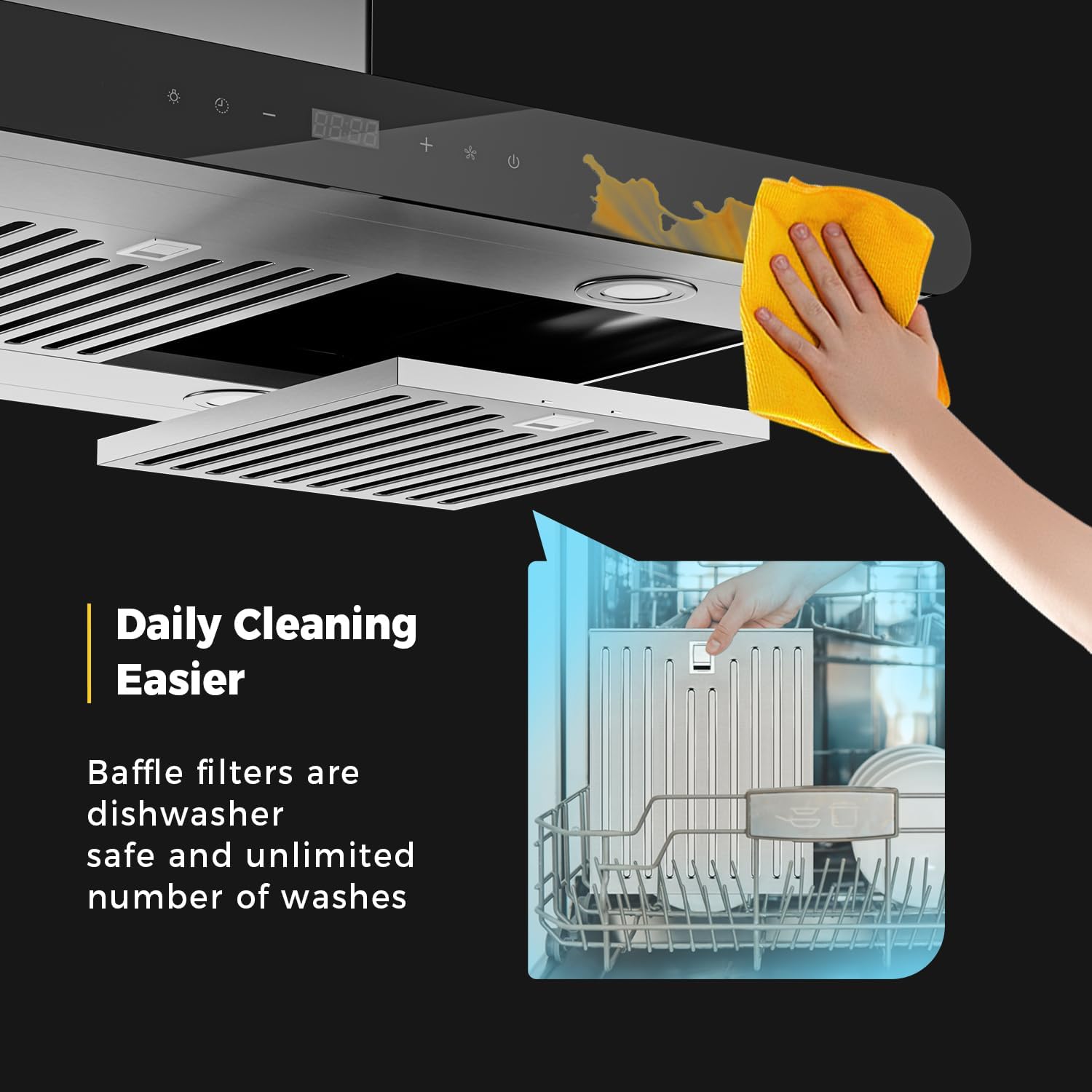 Empava Ducted/Ductless Island Range Hood 36 Inch, Ceiling Mount Kitchen Stove Vent with 400 CFM Dual-Sided Touch Control, 3 Speeds, 4 LED Lights, Stainless Steel (Charcoal-Filter Sold Separately)