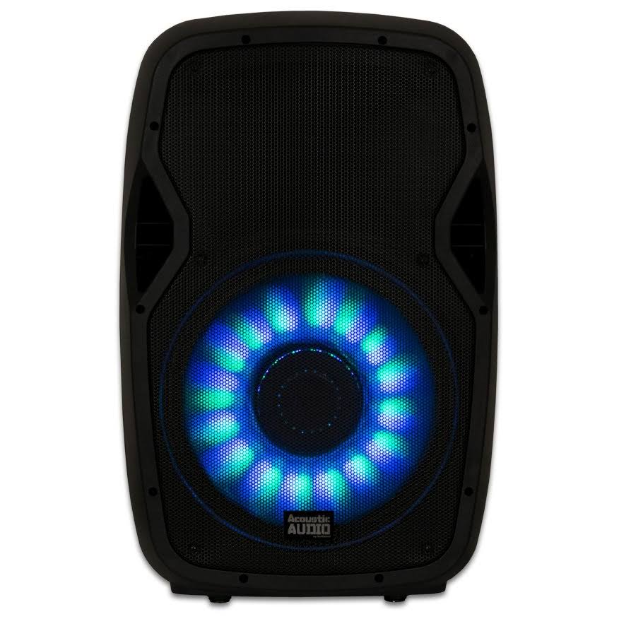 Acoustic Audio AA15LBS Powered 2000W 15x22 Bluetooth Flashing LED Speakers with Mics and Stands