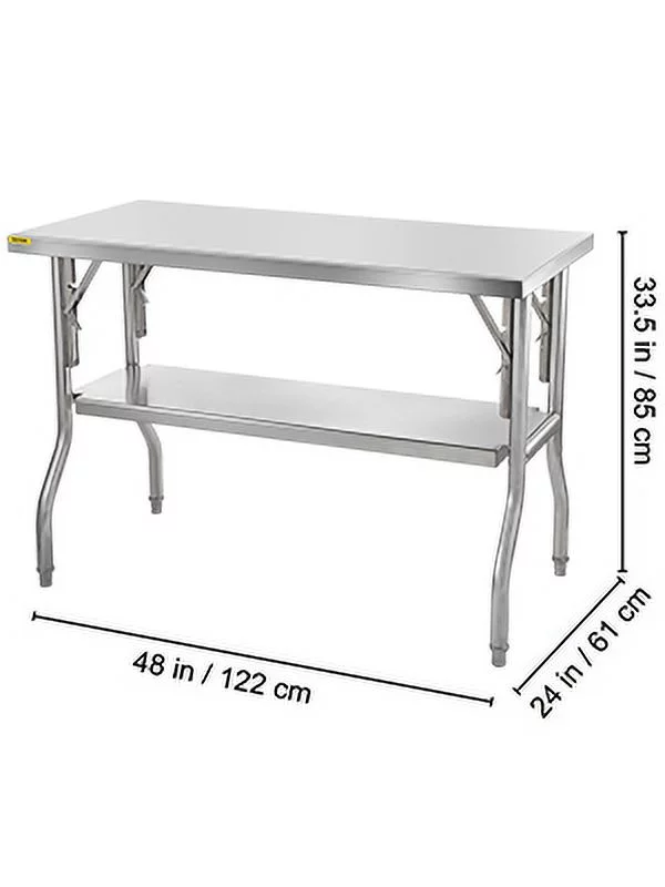 VEVOR Commercial Worktable Workstation 48 x 24 inch Folding Commercial Prep Table, Heavy-duty Stainless Steel Folding Table with 772 lbs Load, Kitchen Work Table, Silver Stainless Steel Kitchen Island