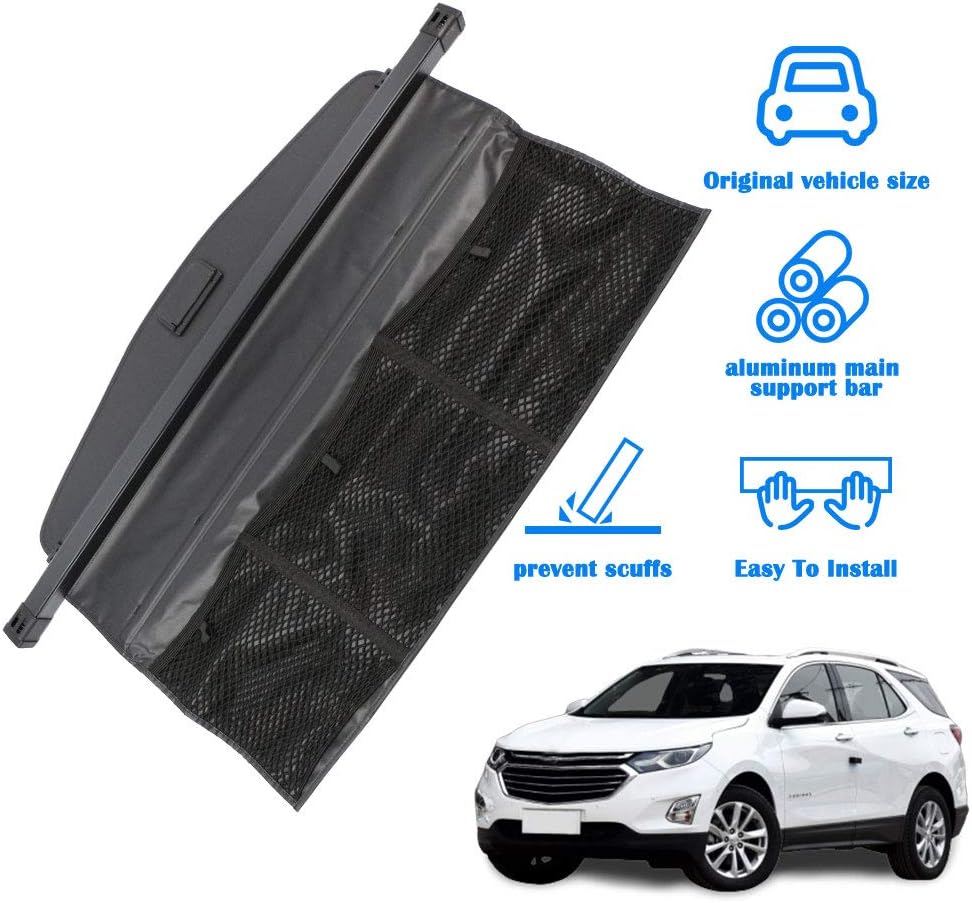 Marretoo for Chevy Chevrolet Equinox GMC Terrain Cargo Cover 2018 2019 2020 2021 2022 for Chevy Equinox Accessories with 【Extra Storage Net】Black Retractable Trunk Cover Security Shield Shade