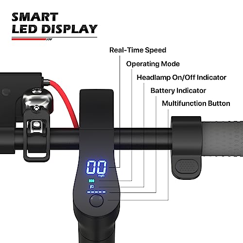 MoNiBloom E-Scooter Electric Kick Scooter w/LED Display and Bluetooth APP, Portable Folding Commuting Scooter for Adults & Teens