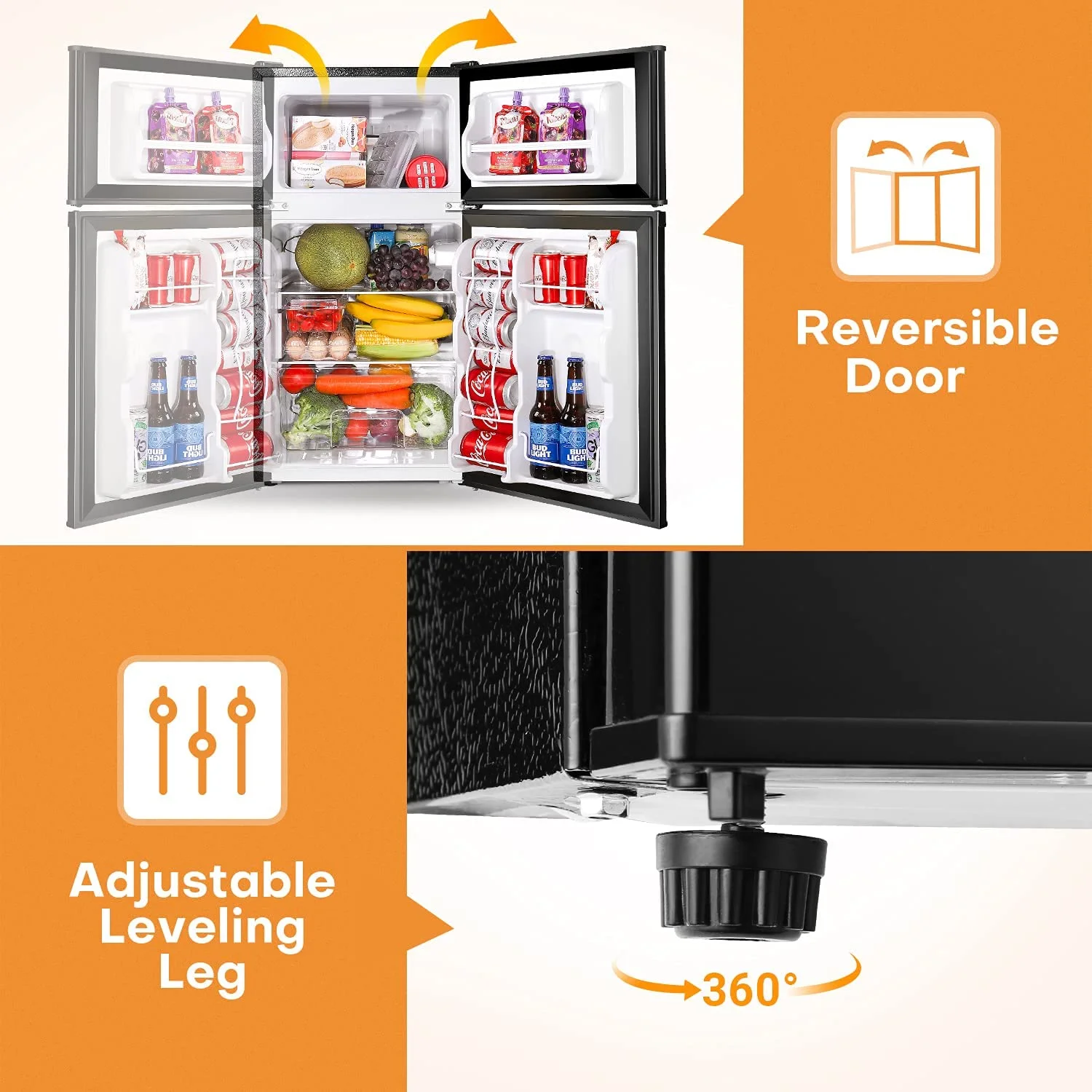 Upstreman 3.2 Cu.ft Mini Fridge with Freezer, Double Door Mini Refrigerator Cooler Dorms Ice