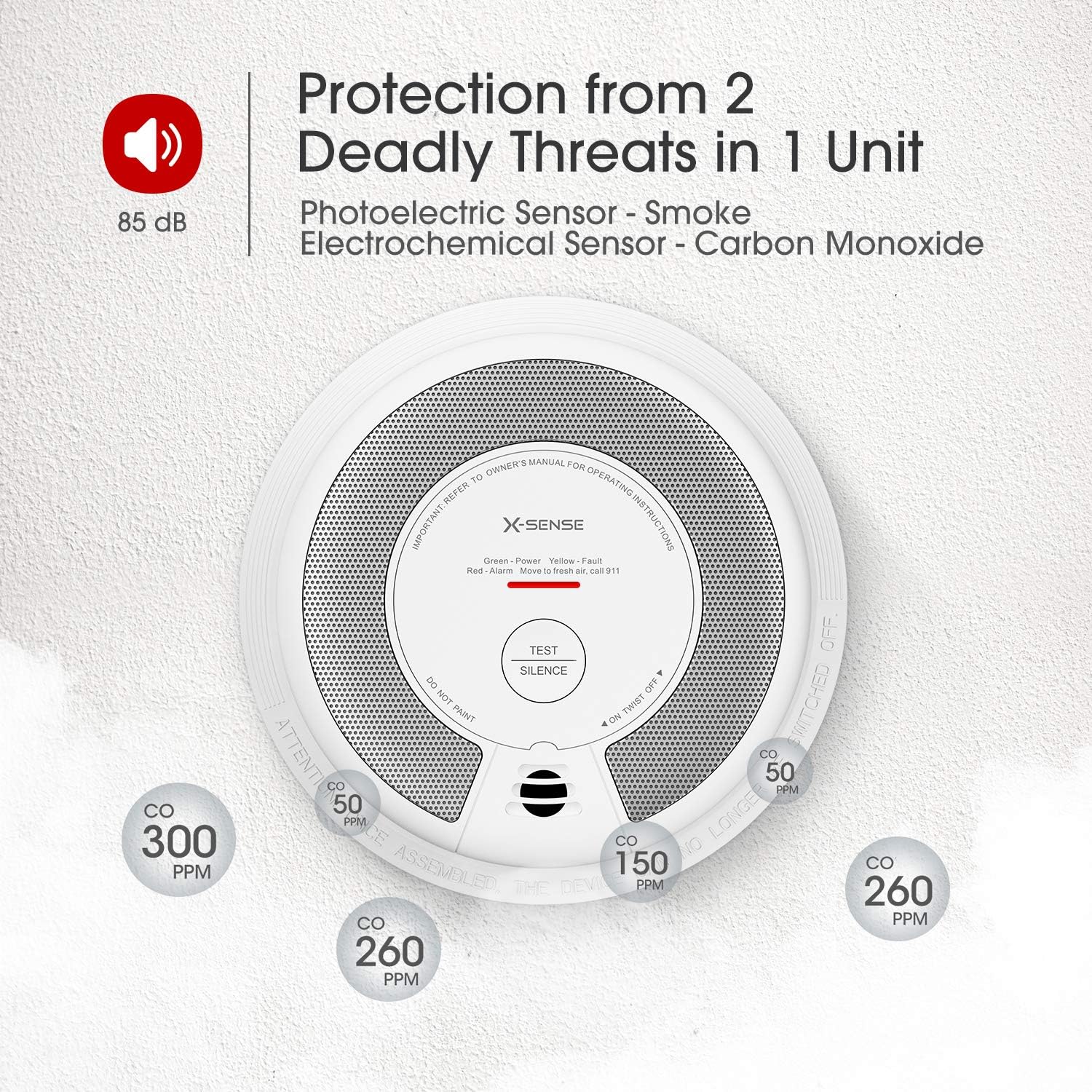 X-Sense Wireless Interconnected Combination Smoke and Carbon Monoxide Detector, 10-Year Battery Powered Fire and CO Alarm, SC06-W, Pack of 3