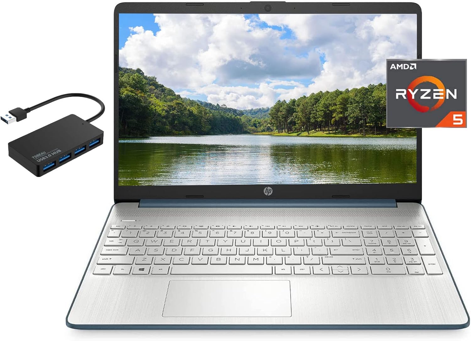 Newest HP 15 Laptop, 15.6" FHD Micro-Edge Computer, AMD 6-core Ryzen 5 5500U, 8GB RAM, 1TB SSD, AMD Radeon Graphics, WiFi, HDMI, Webcam, Windows 11, Spruce Blue, Bundled with TSBEAU Accessories