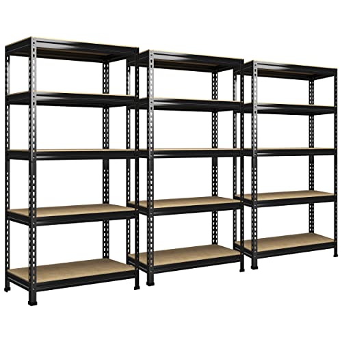 PrimeZone 2 Pack Storage Shelves 48" x 24" x 72" - 5 Tier Heavy Duty Adjustable Garage Storage Shelving, Metal Storage Utility Rack Shelf Unit for Warehouse Pantry Closet Kitchen, Black