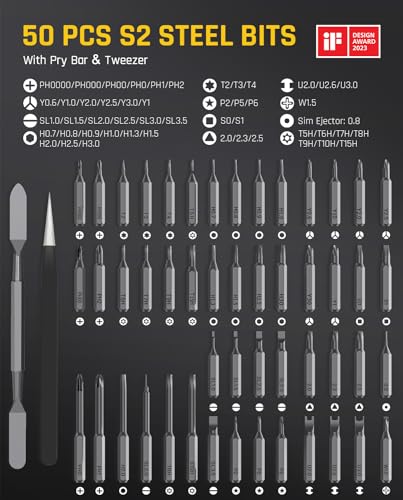 Fanttik E1 Max 3.7V Mini Electric Screwdriver, Precision Screwdriver Set, 50-in-1 Magnetic Bits, Magnetic Storage, 5/32''Hex, Electric Screwdriver for Electronics Phone Camera Laptop Watch - Grey